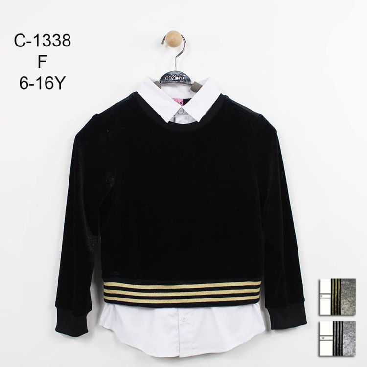 Picture of C1338 GIRLS WINTER VELVET SWEATER WITH SHIRT KNITTED INSIDE